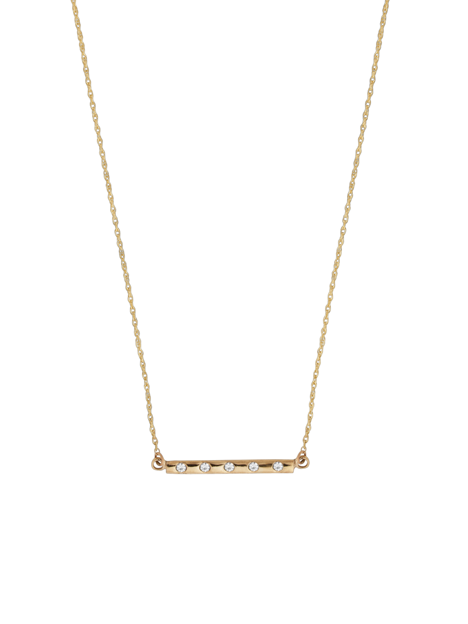 Solid gold diamond flush set bar necklace